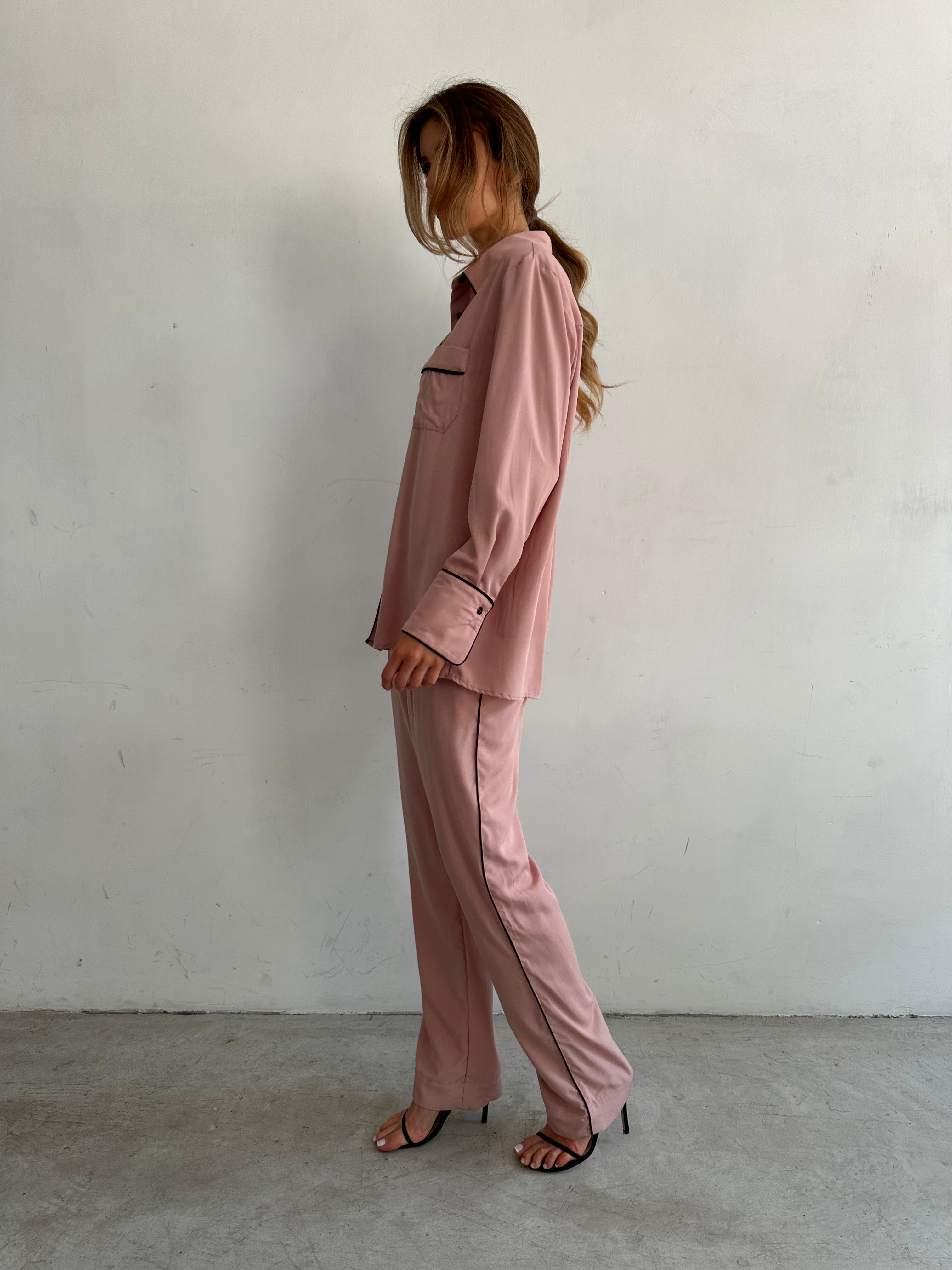 Aria Camicia Pigiama Rosa In Viscosa