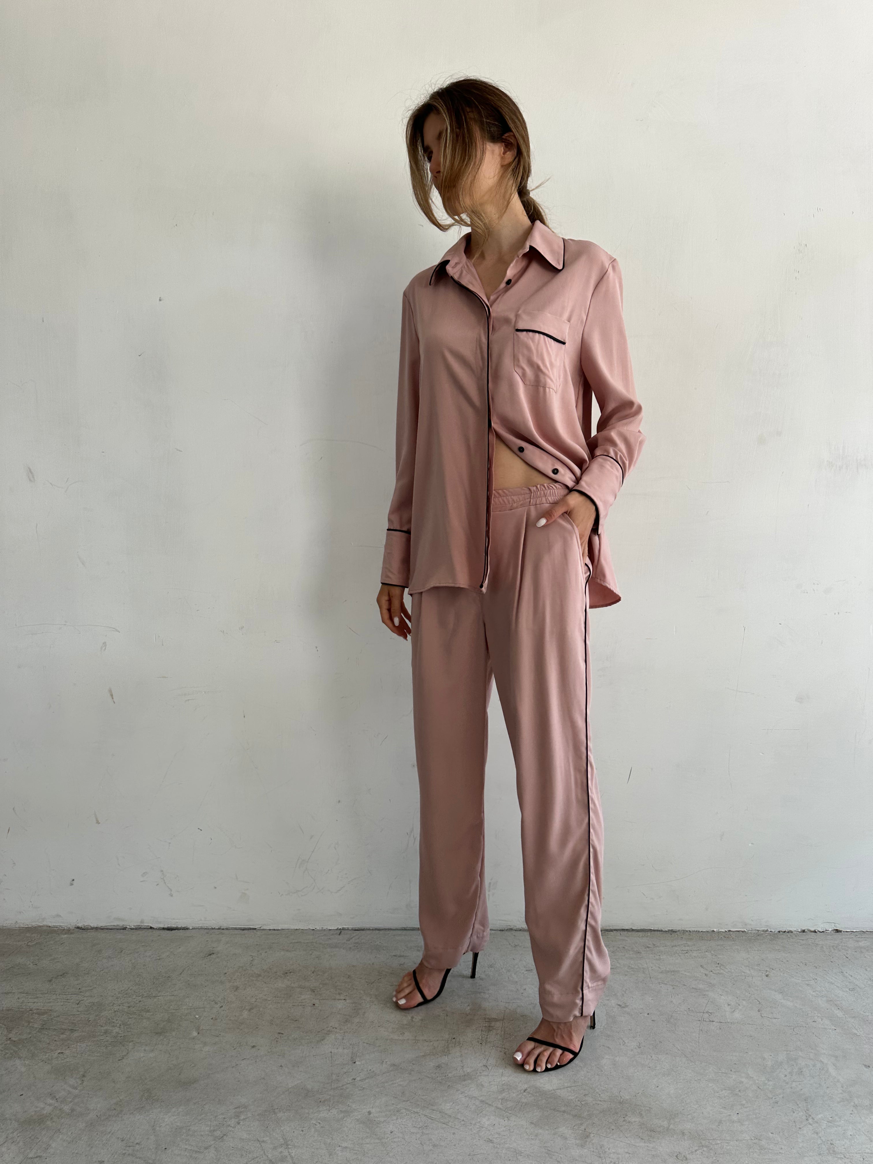 Aria Camicia Pigiama Rosa In Viscosa