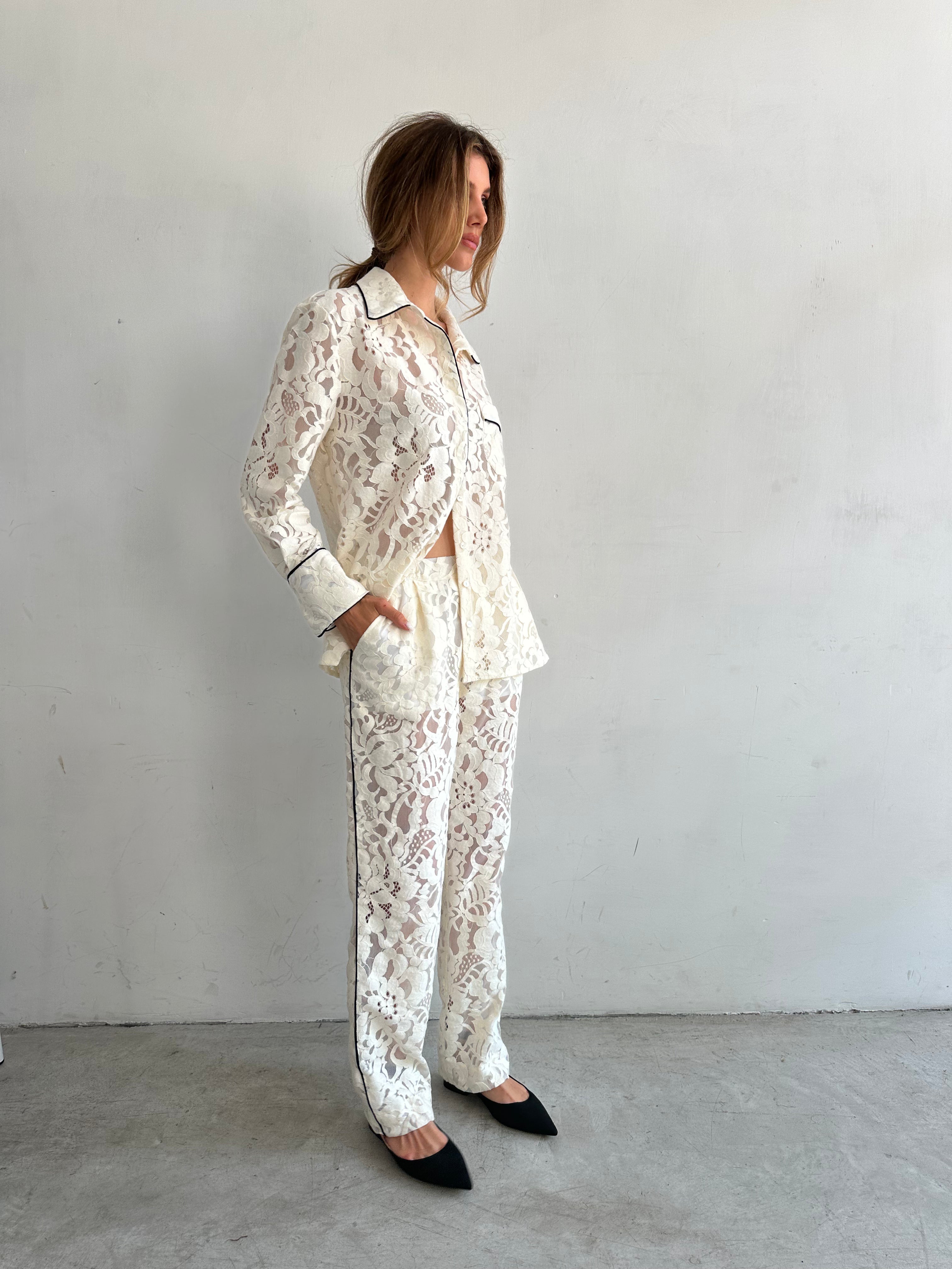 Aria Camicia Pigiama Bianca In Pizzo