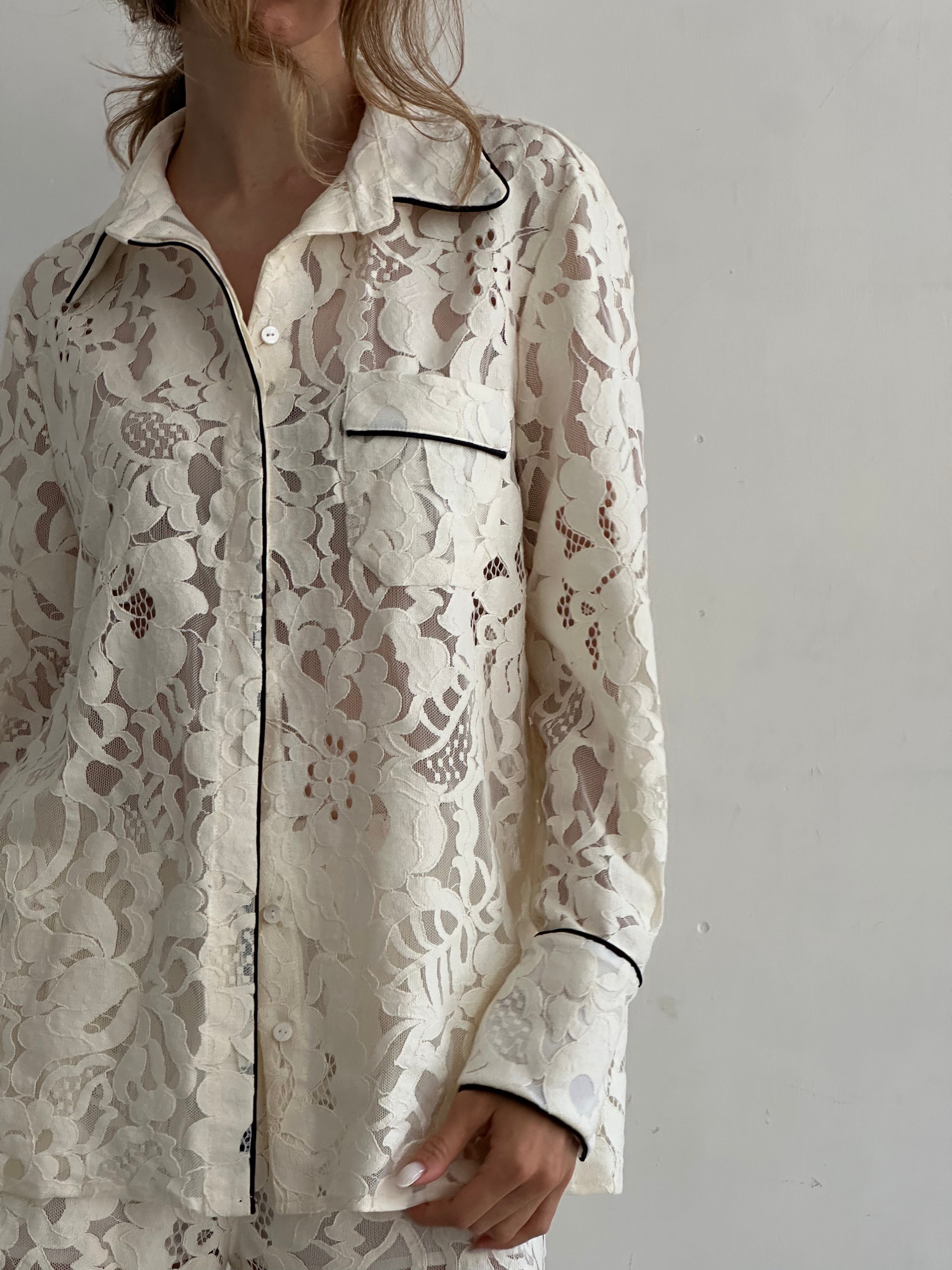 Aria Camicia Pigiama Bianca In Pizzo