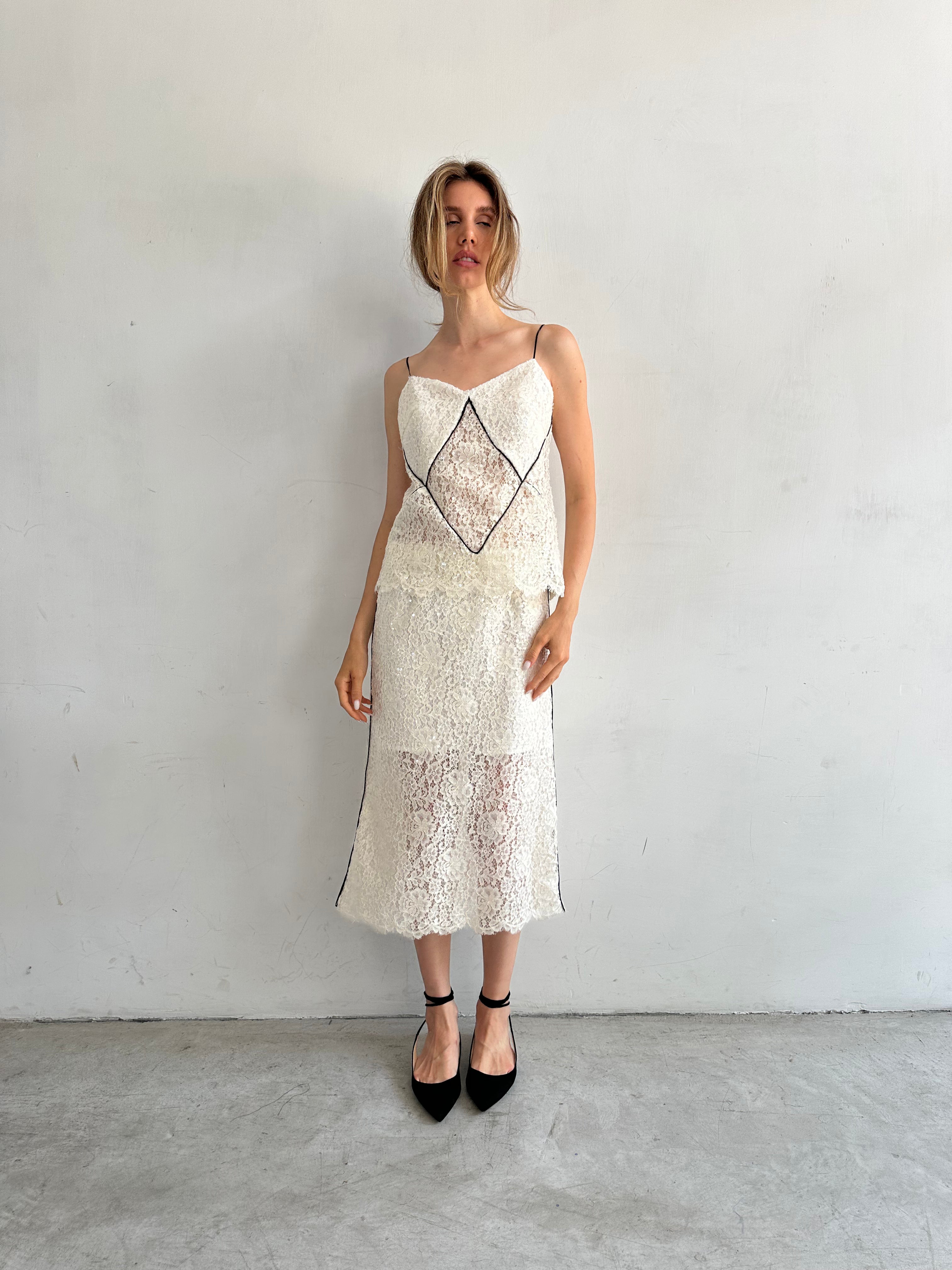 Alba Top Bianco Pizzo E Paillettes