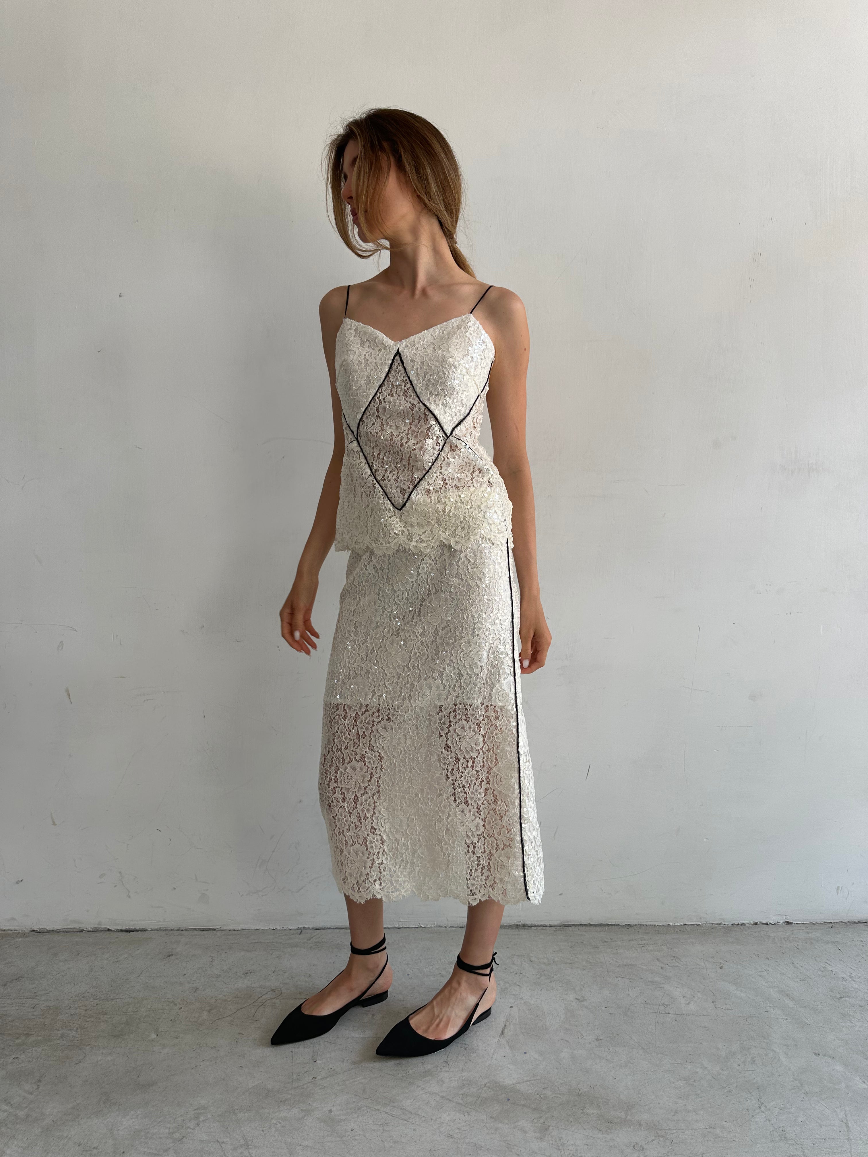 Alba Top Bianco Pizzo E Paillettes