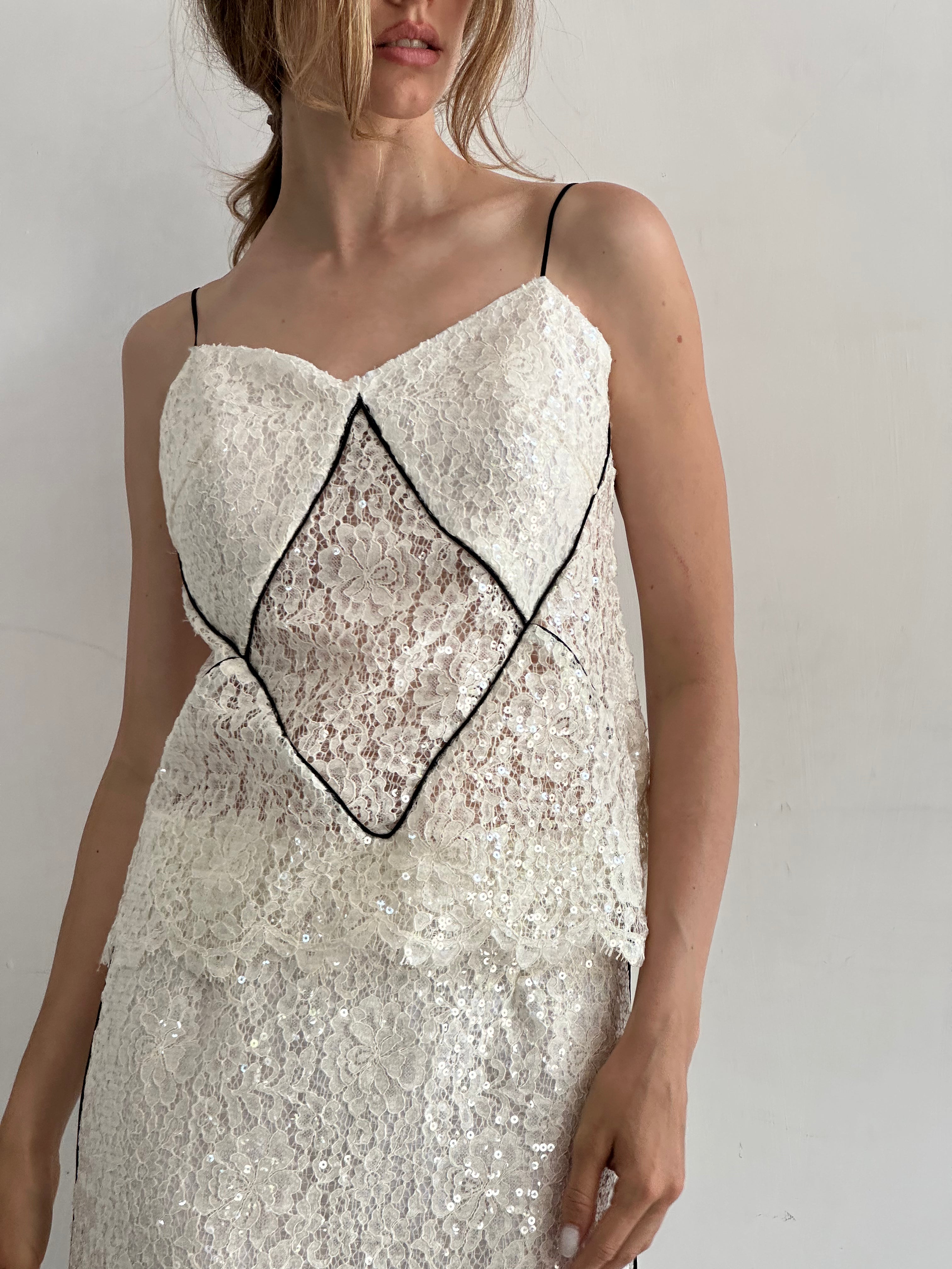 Alba Top Bianco Pizzo E Paillettes