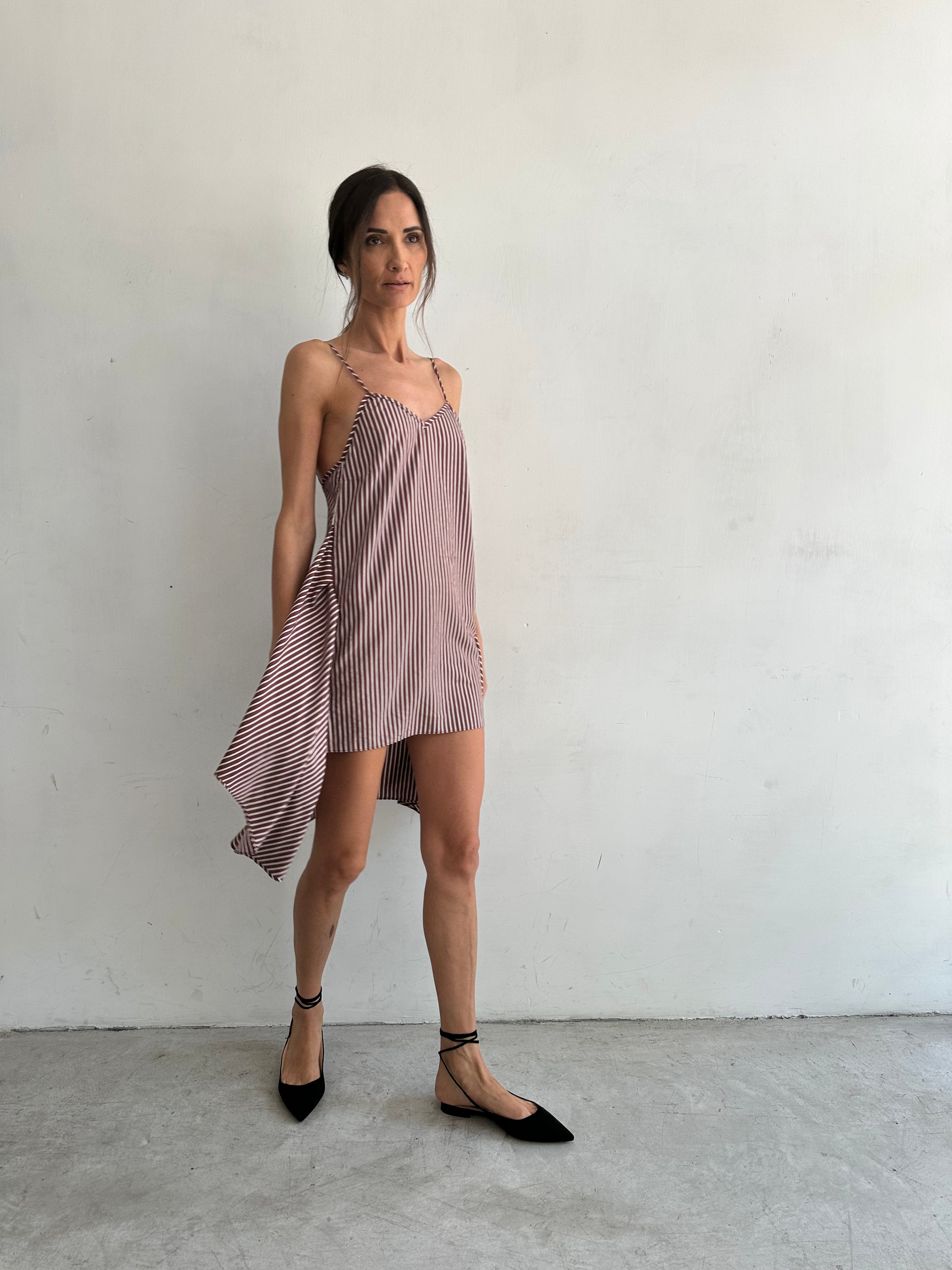 Ambra Abito Marrone A Righe