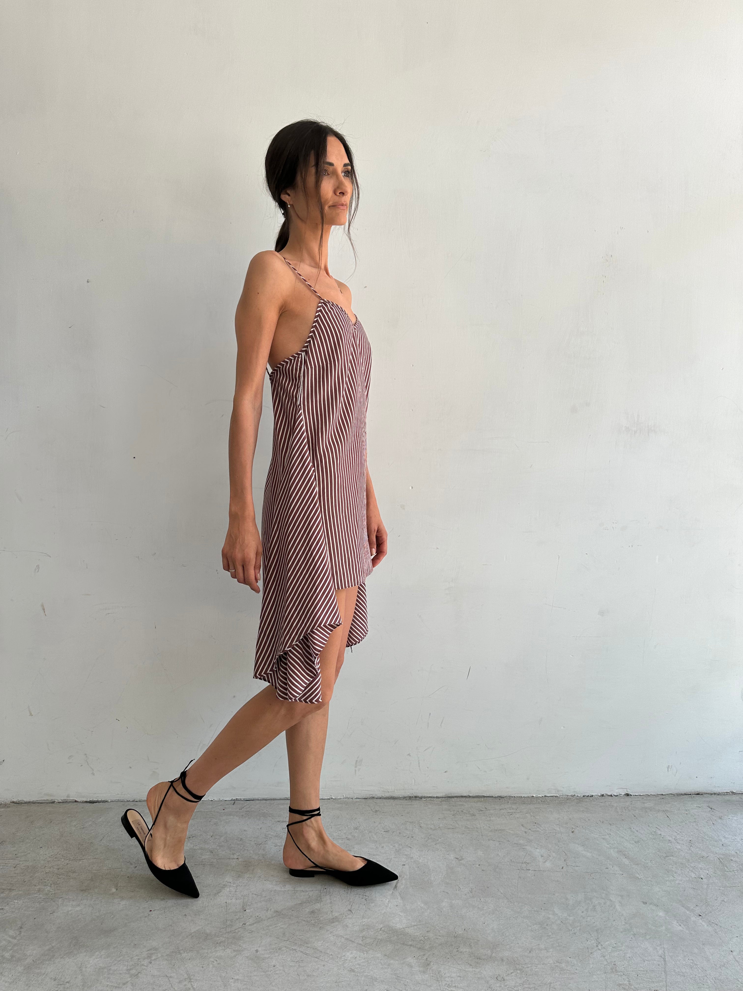 Ambra Abito Marrone A Righe