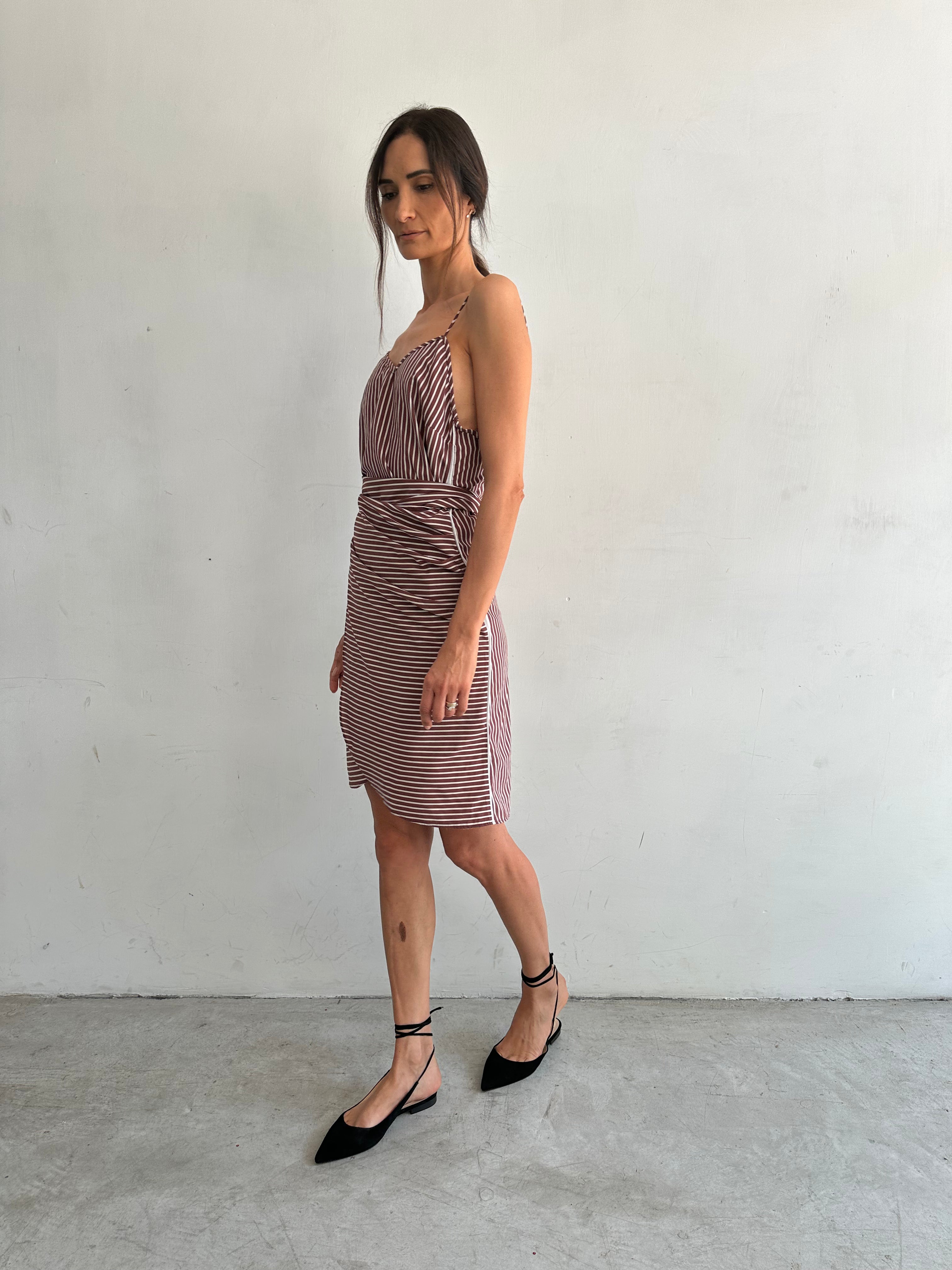 Ambra Abito Marrone A Righe