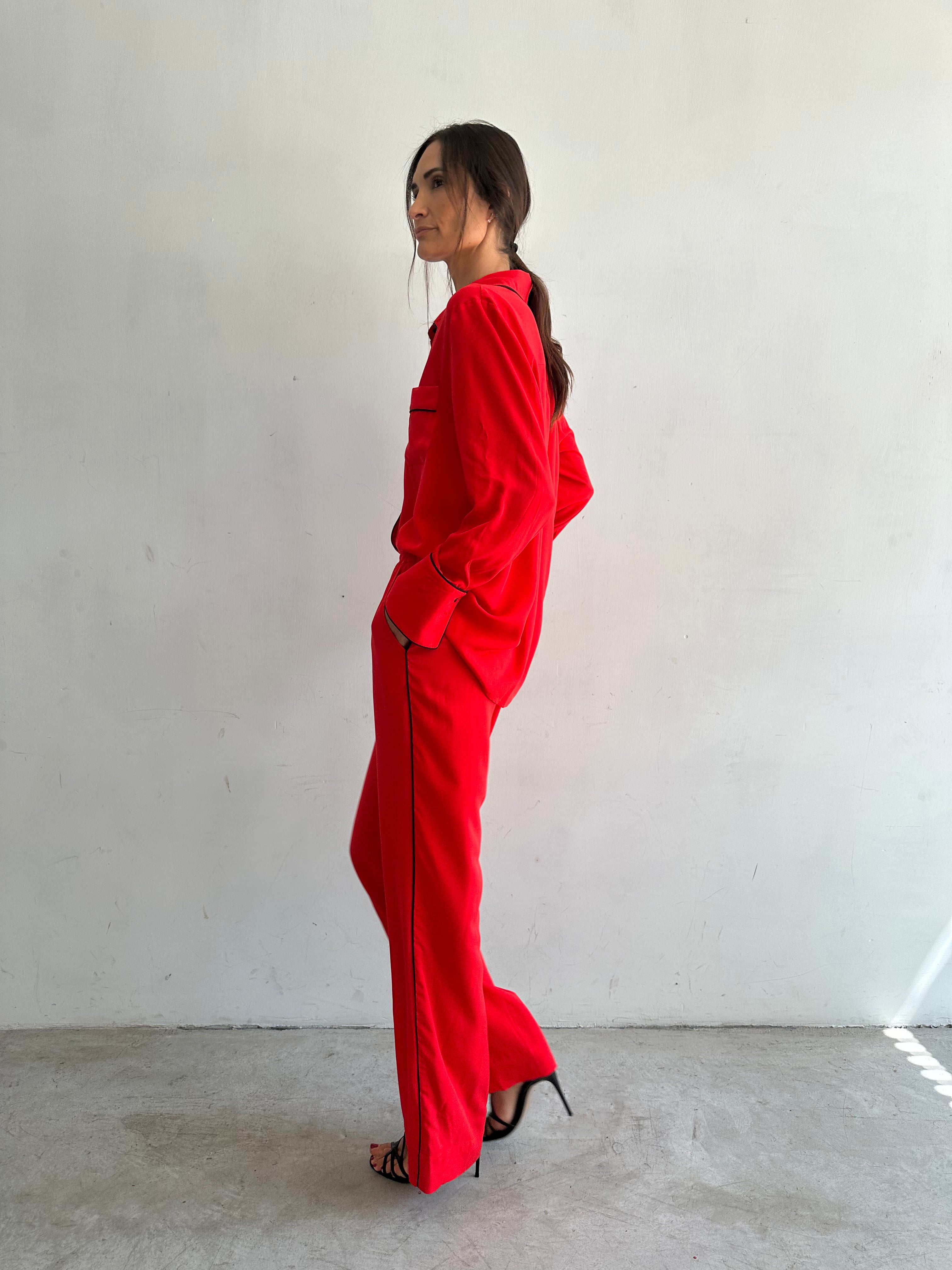 Aria Camicia Pigiama Rossa In Viscosa