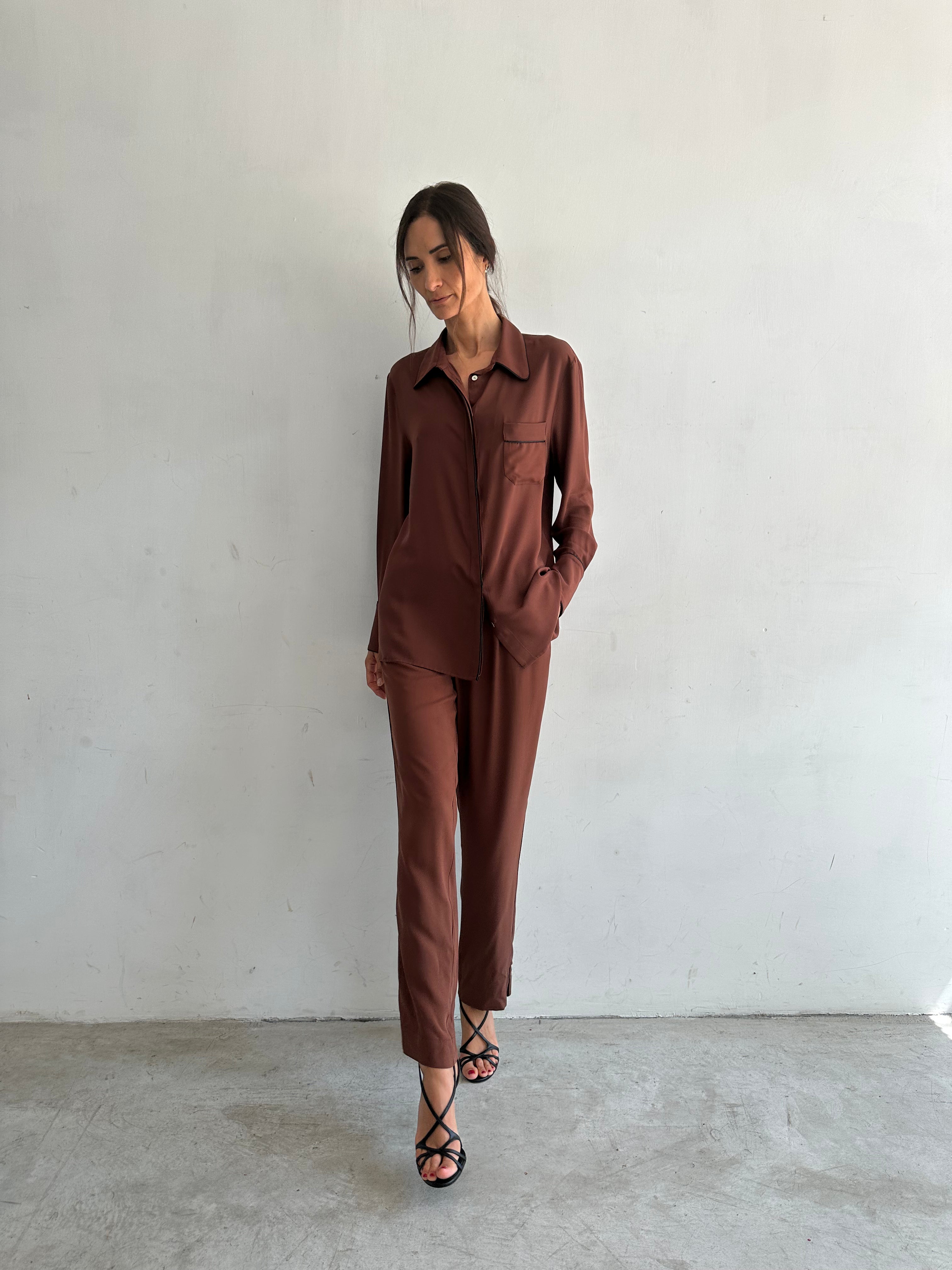 Aria Camicia Pigiama Marrone In Viscosa