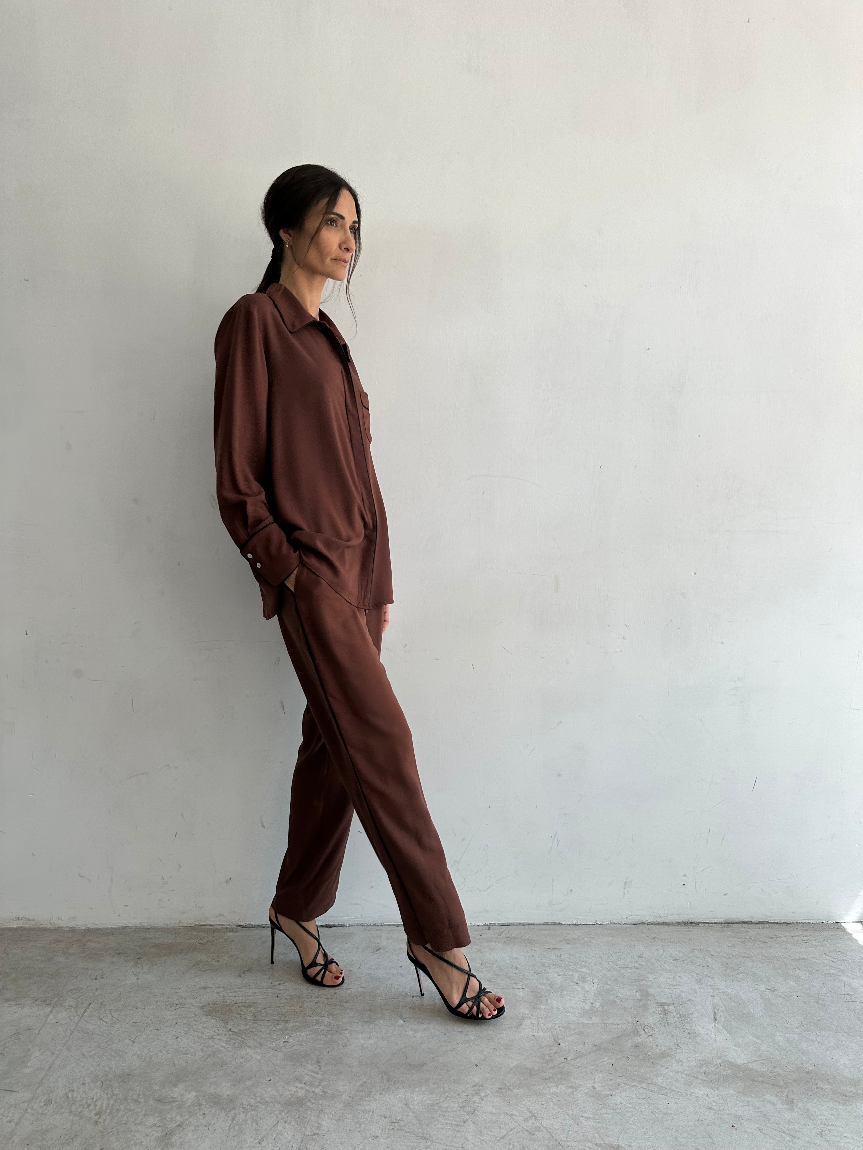 Aria Camicia Pigiama Marrone In Viscosa