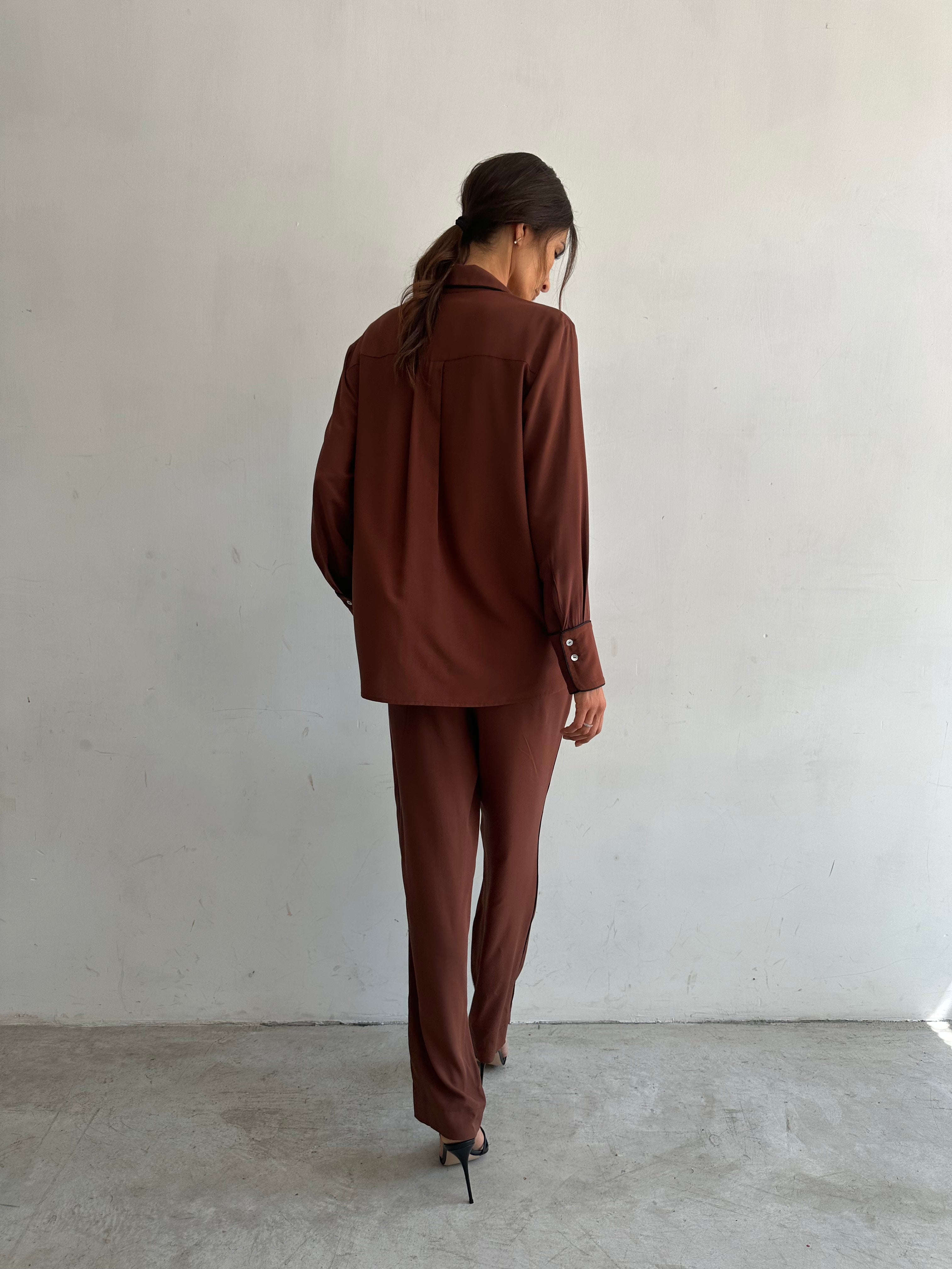 Aria Camicia Pigiama Marrone In Viscosa