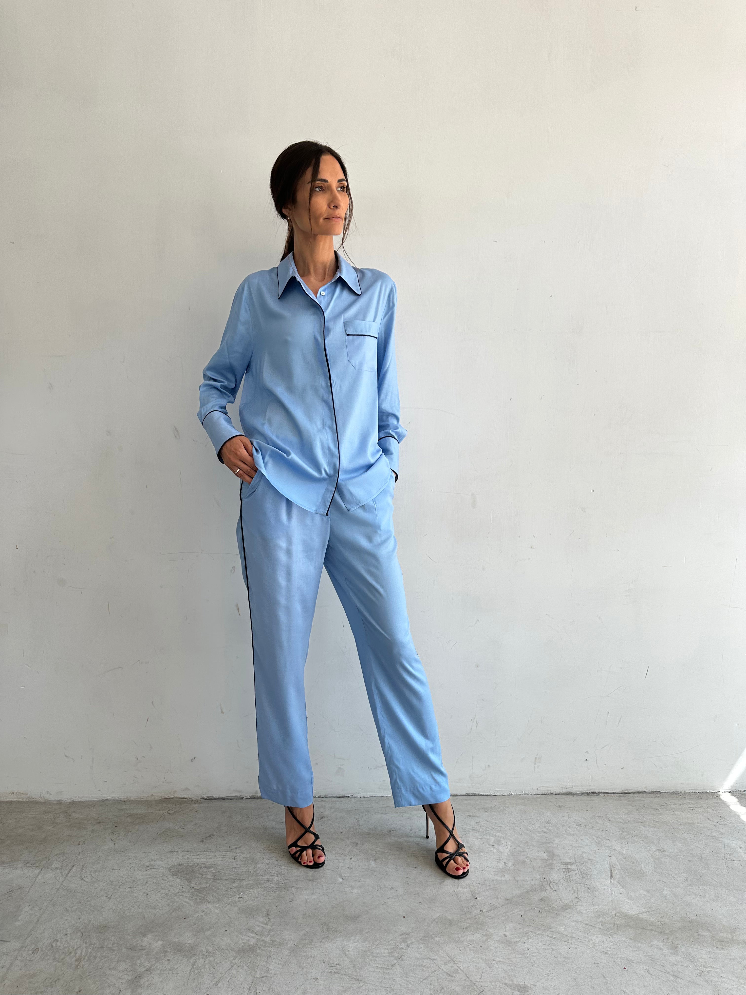 Aria Camicia Pigiama Azzurro In Viscosa