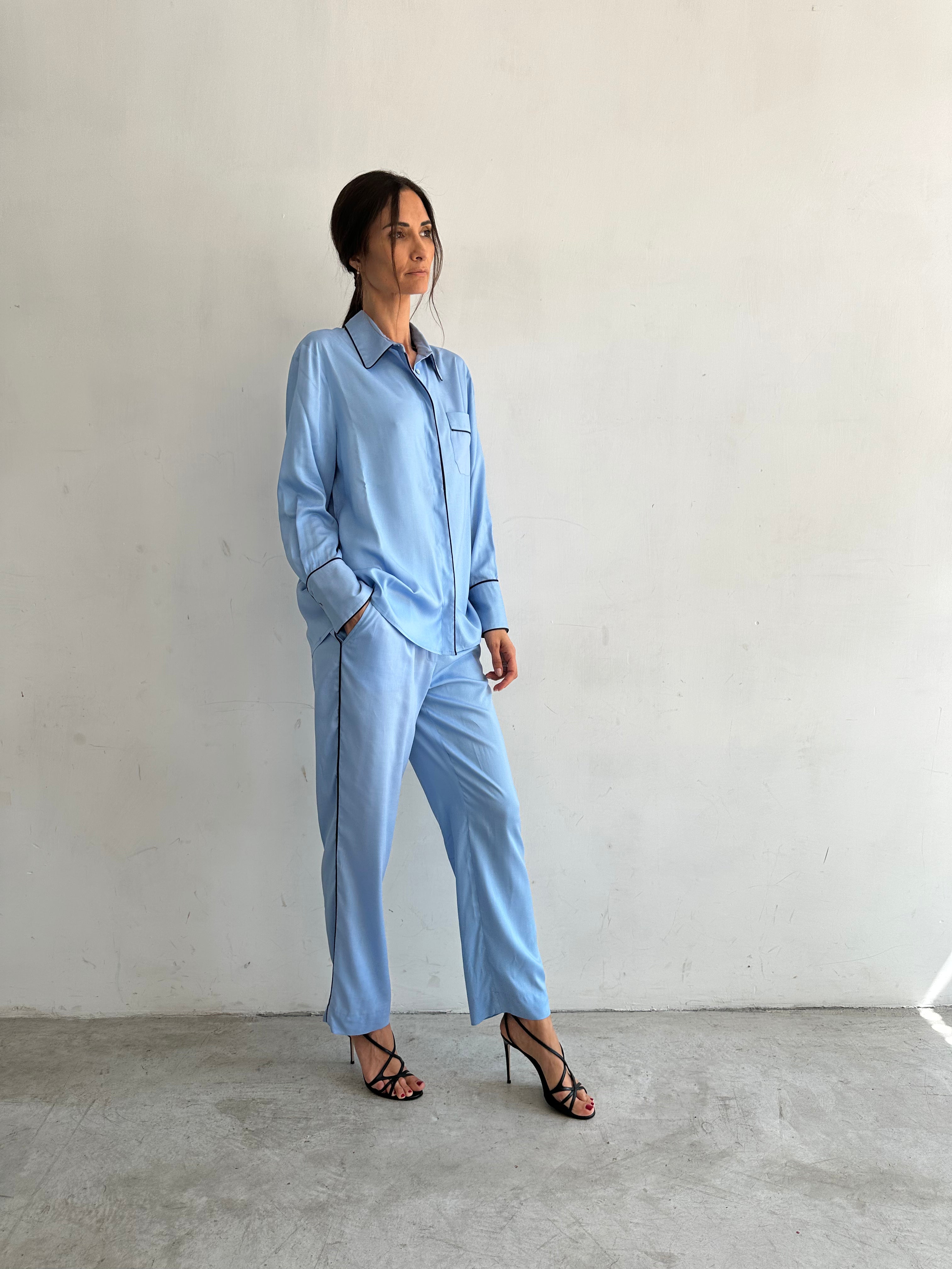 Aria Camicia Pigiama Azzurro In Viscosa