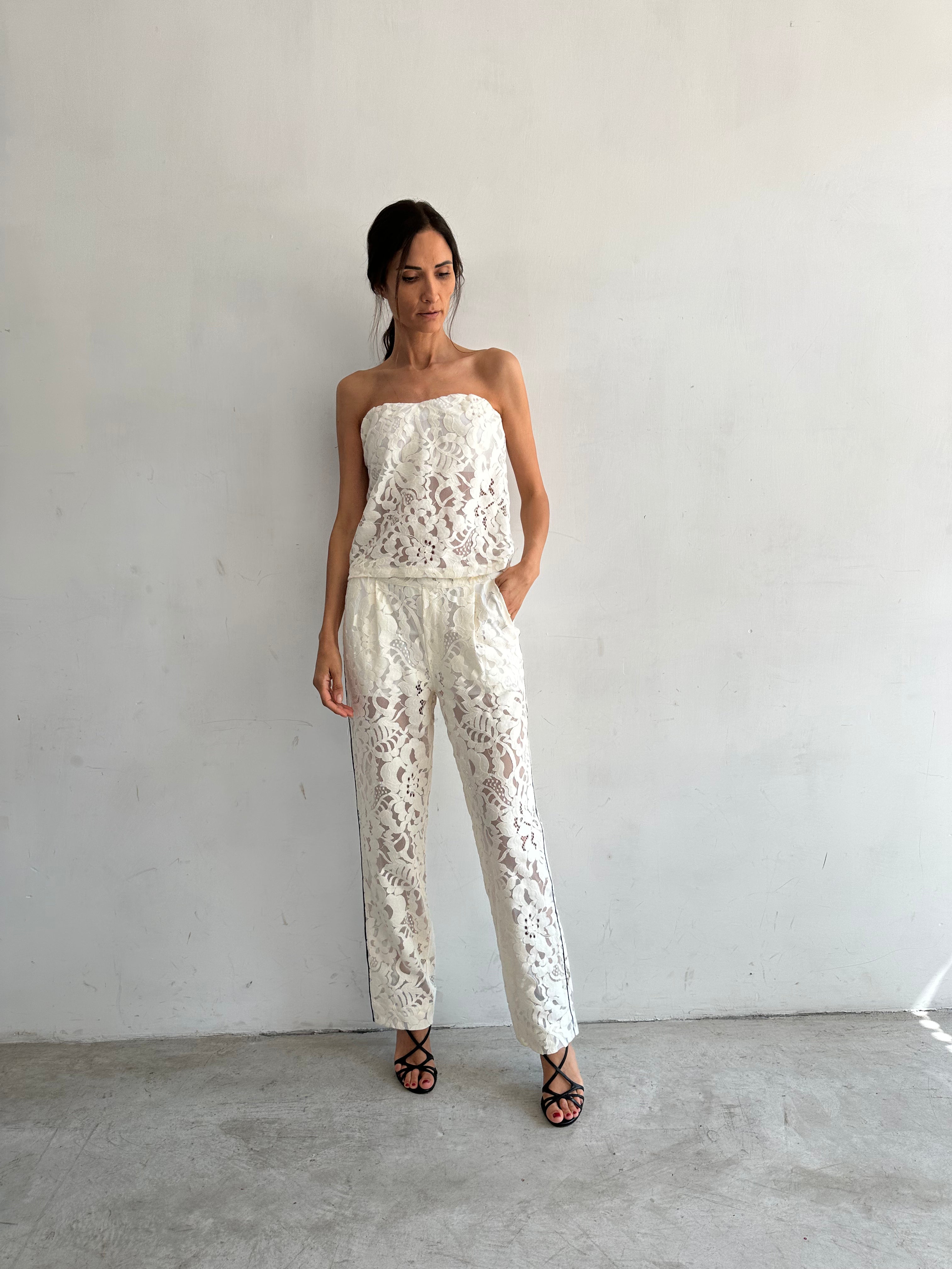 Aura Top Bianco In Pizzo