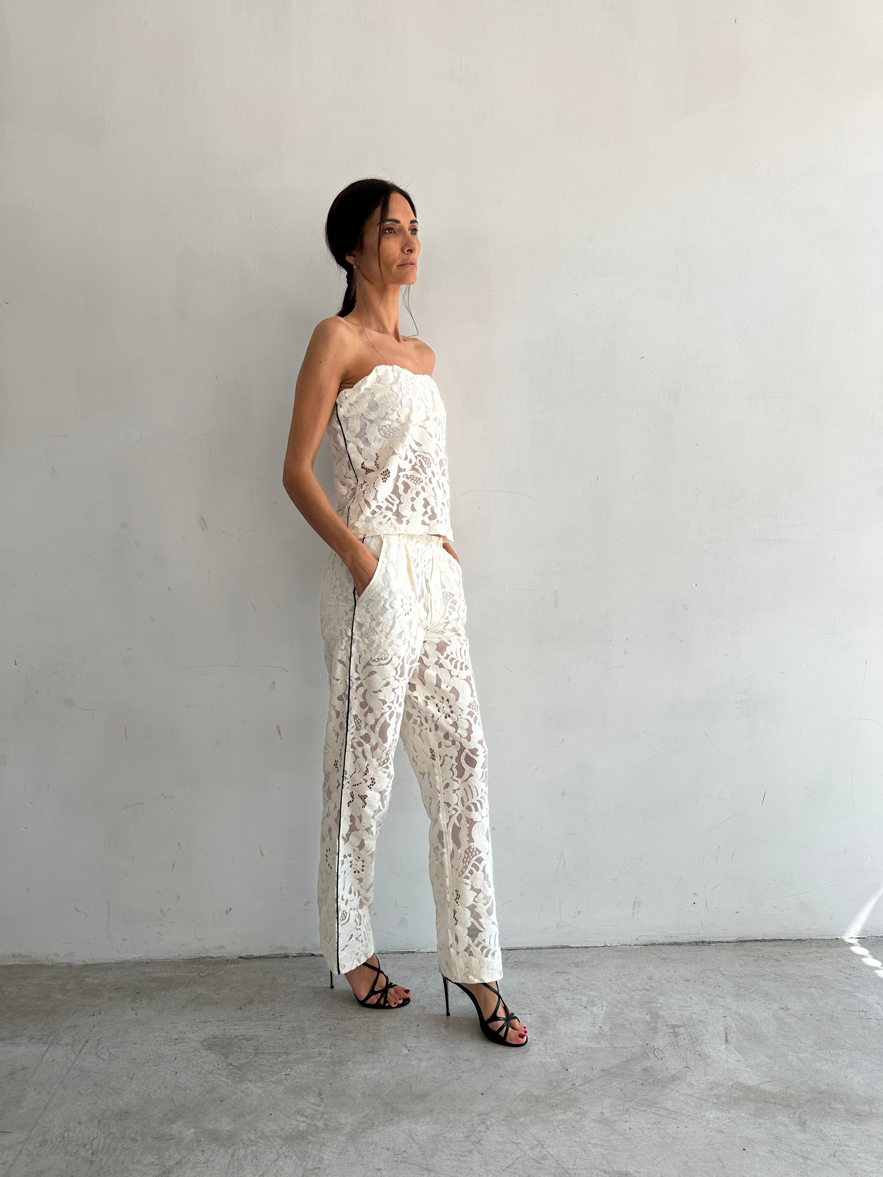 Aura Top Bianco In Pizzo