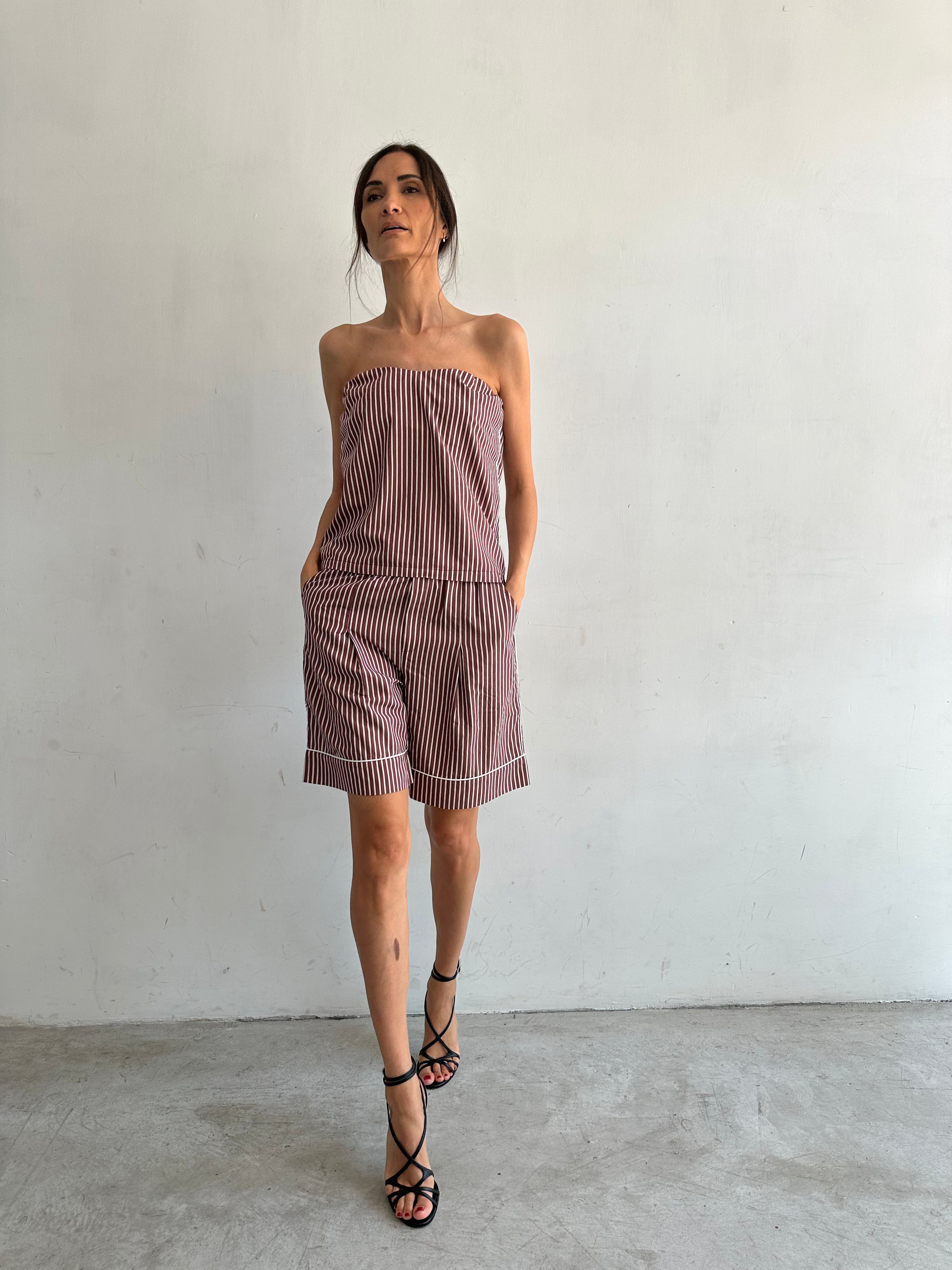 Aura Top Marrone A Righe