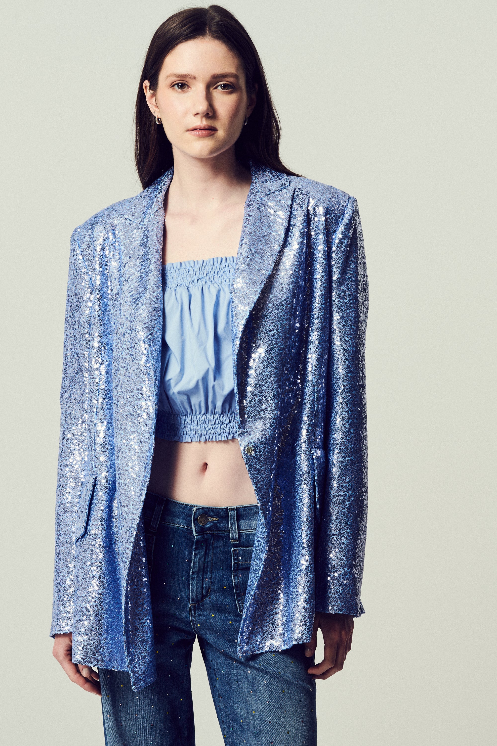Como Giacca Paillettes Celeste