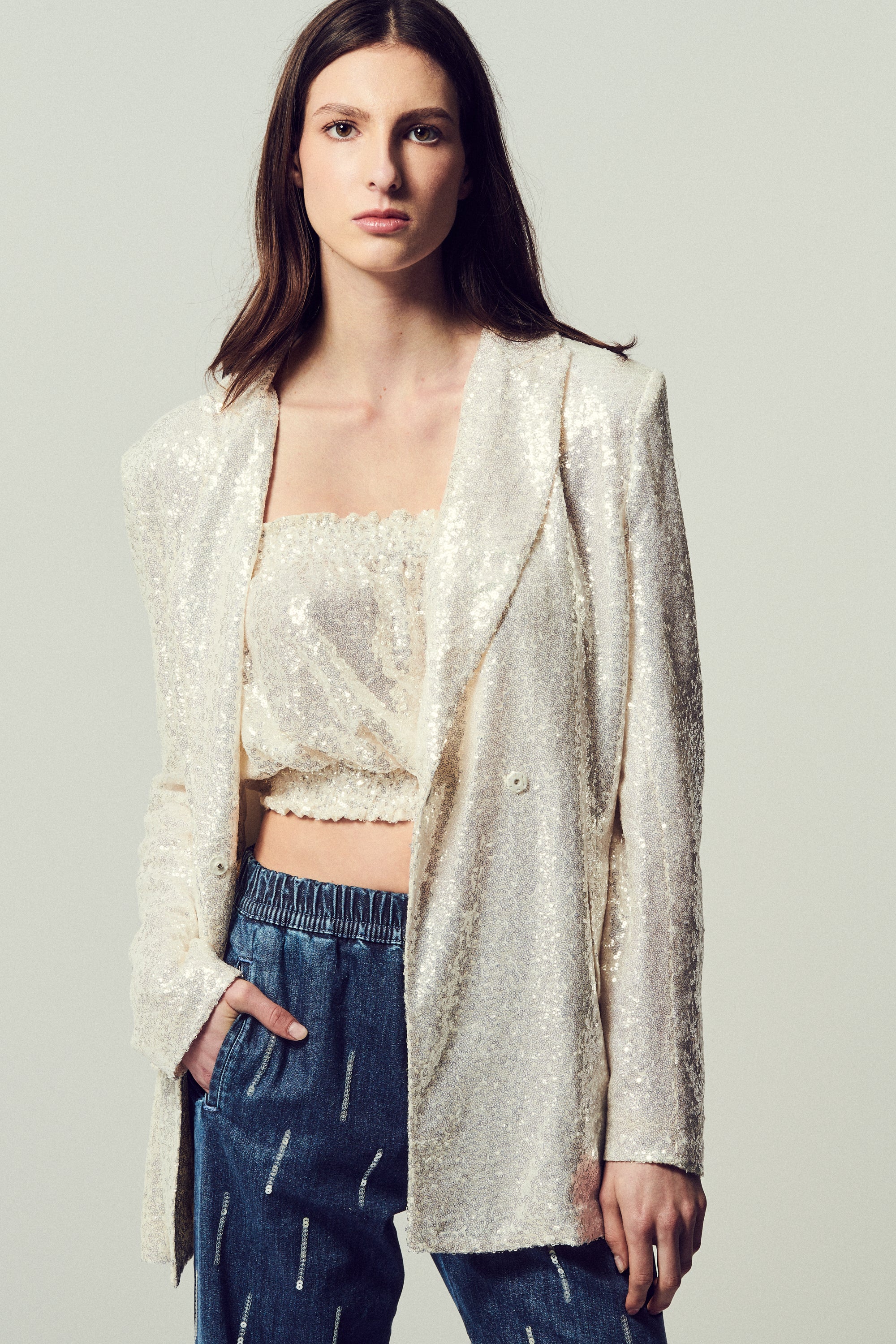 Como Giacca Paillettes Bianco