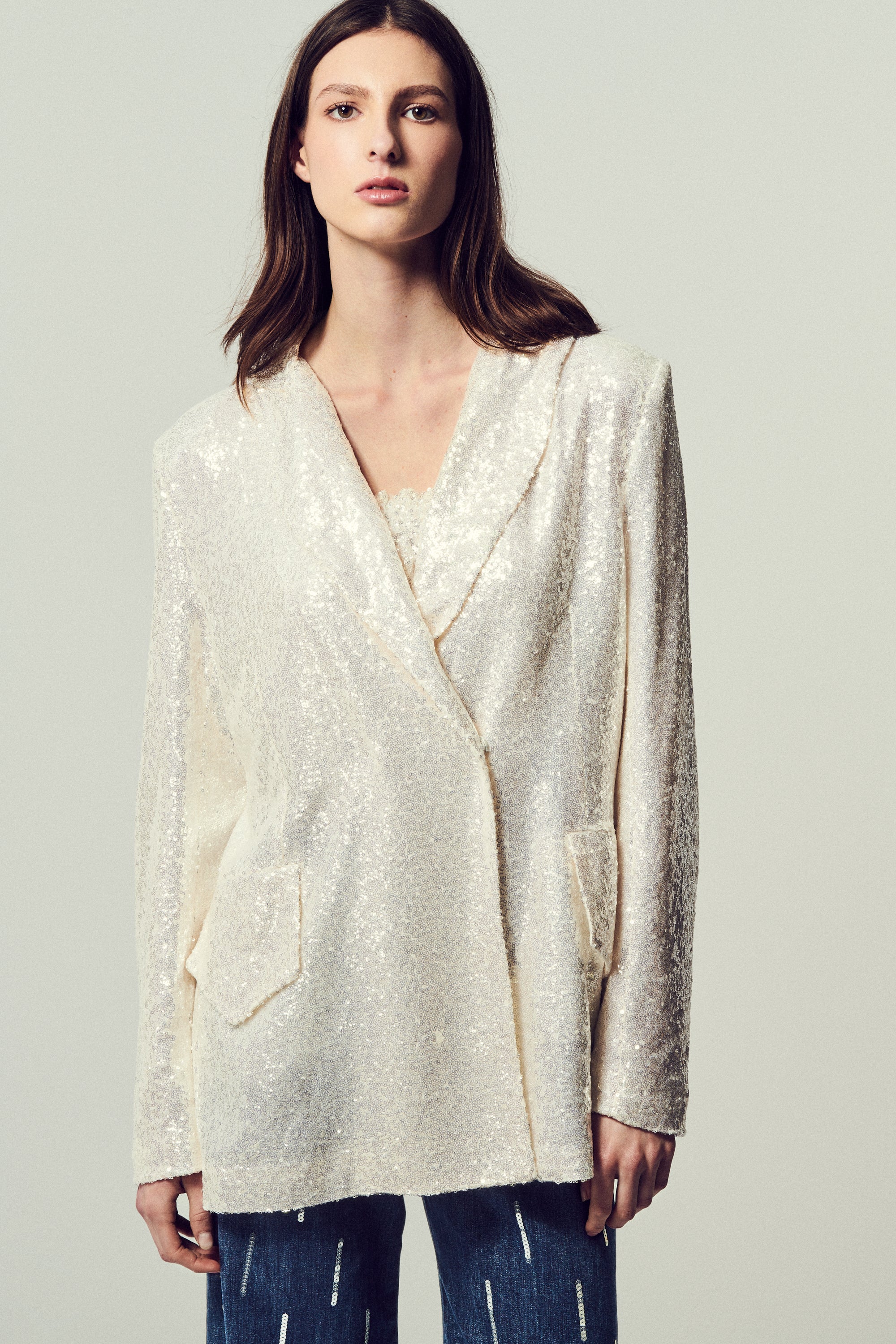 Como Giacca Paillettes Bianco