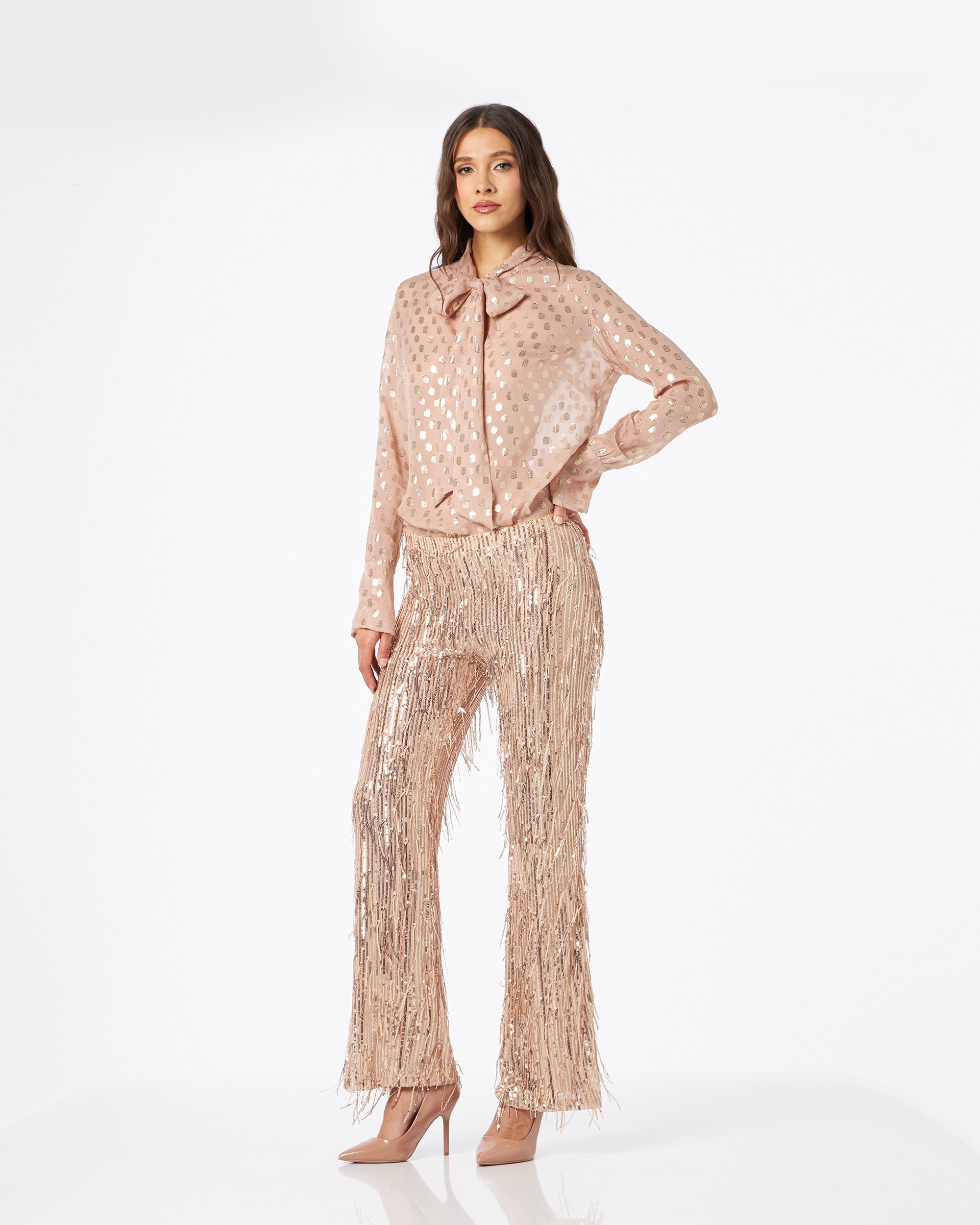 Raffaella pantalone in frange paillettes oro