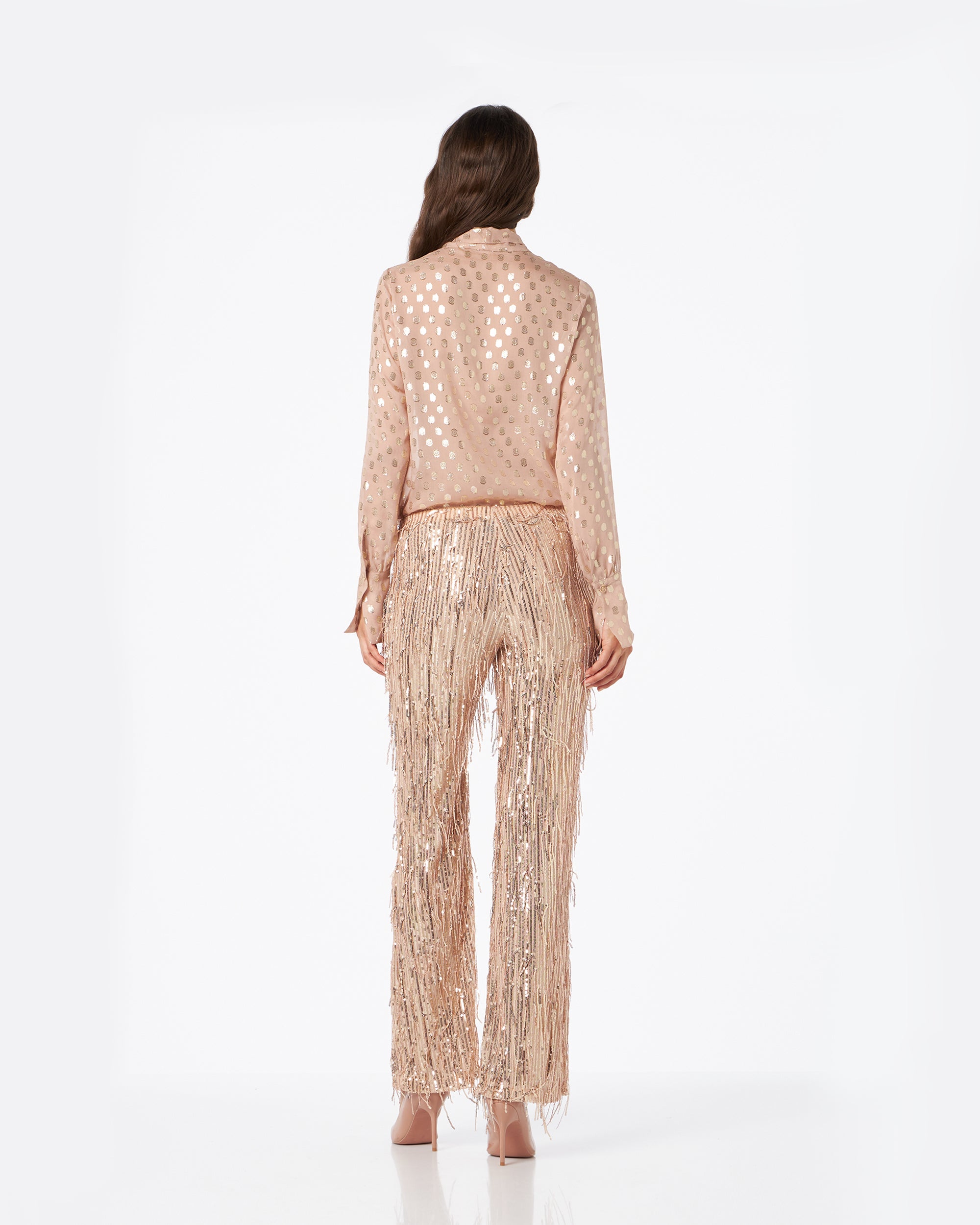 Raffaella pantalone in frange paillettes oro