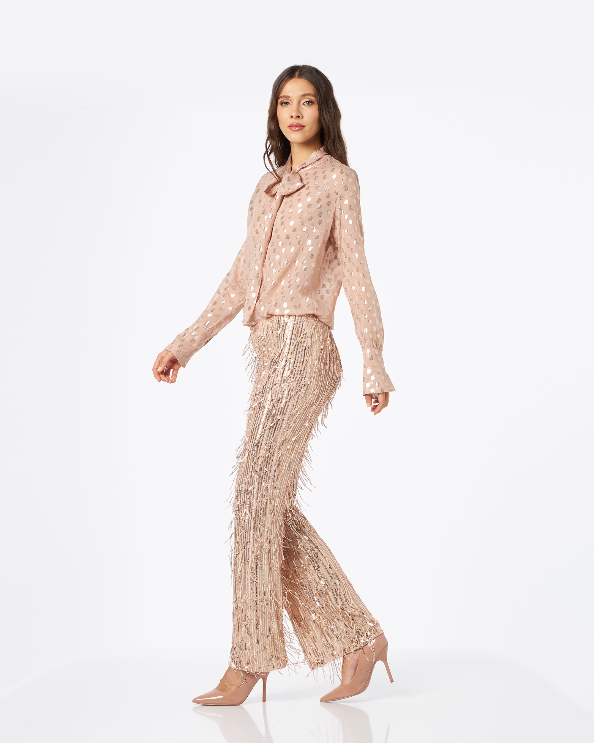 Raffaella pantalone in frange paillettes oro
