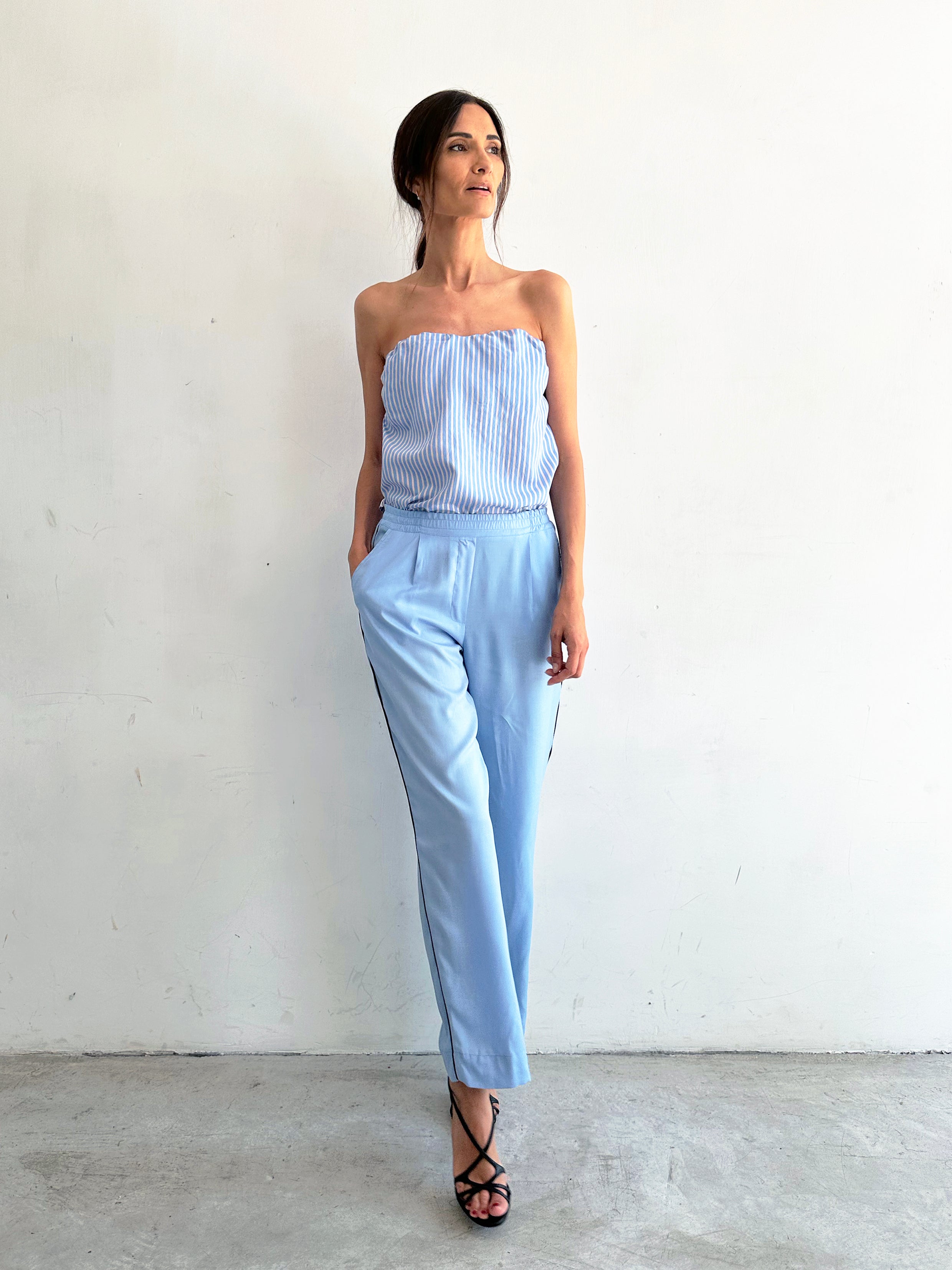 Sera Pantaloni Pigiama Azzurro In Viscosa