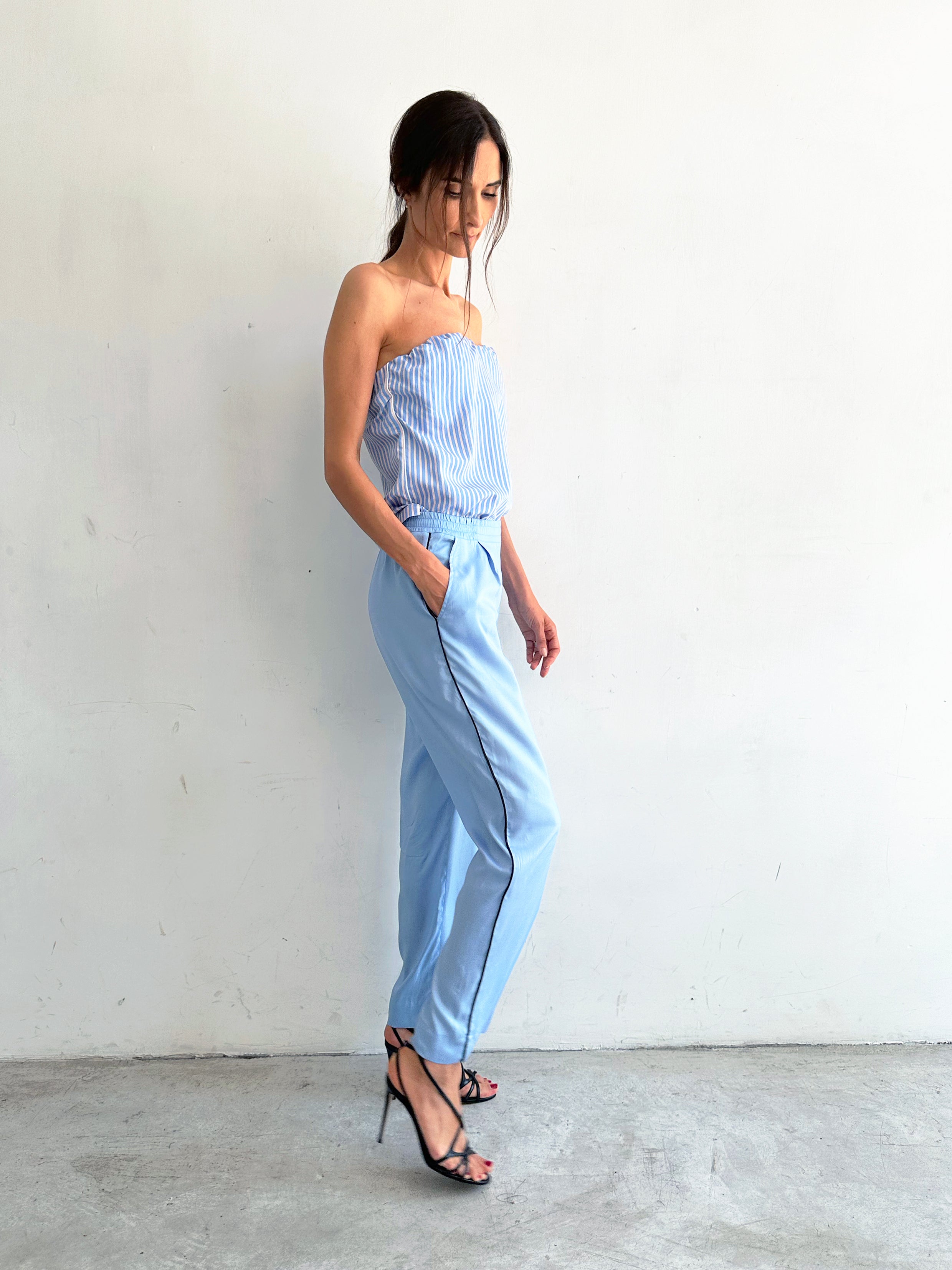 Sera Pantaloni Pigiama Azzurro In Viscosa