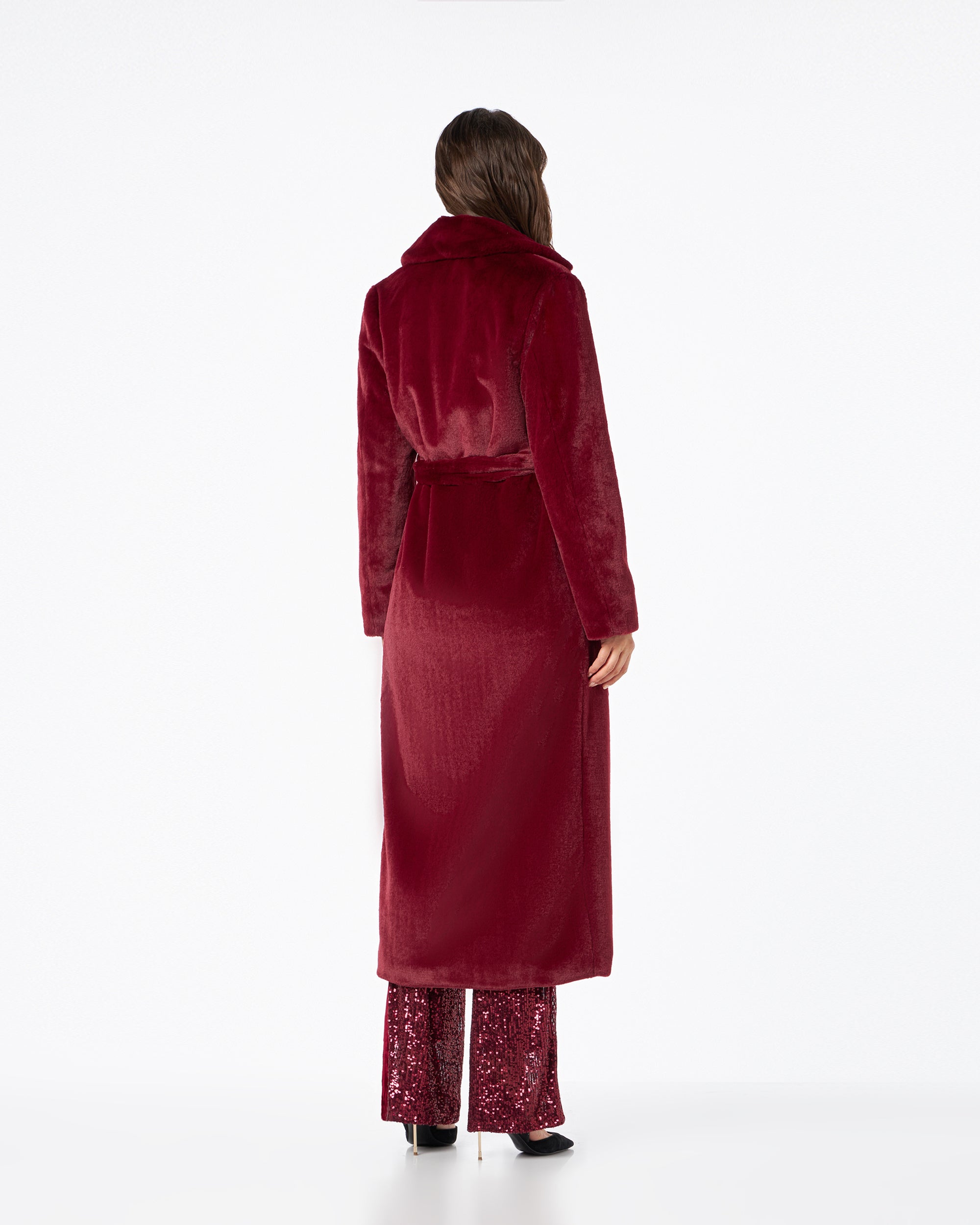Sofia cappotto furry lungo bordeaux
