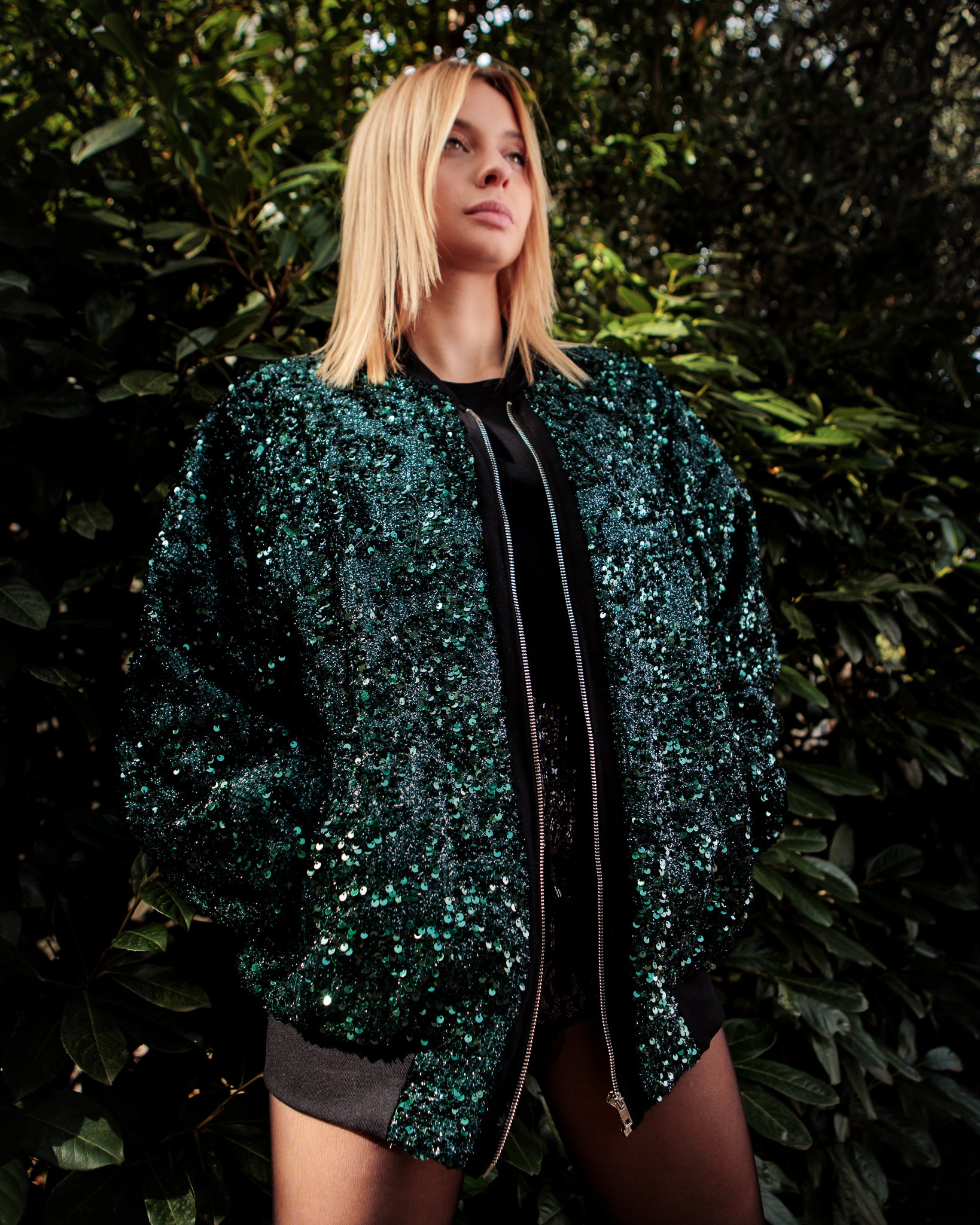 Belluno bomber in paillettes verde