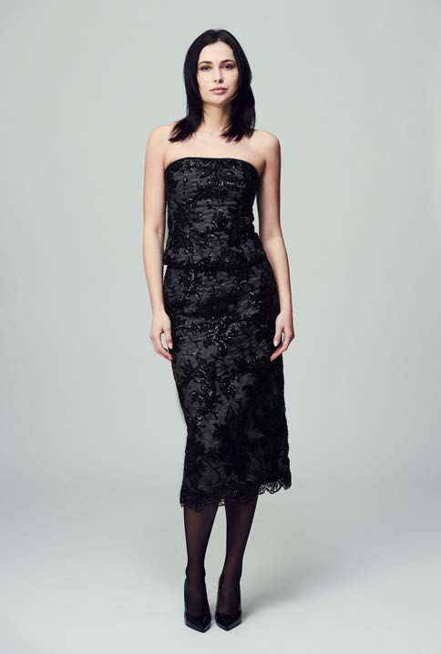 Top Elodie in paillettes e pizzo nero con base nera
