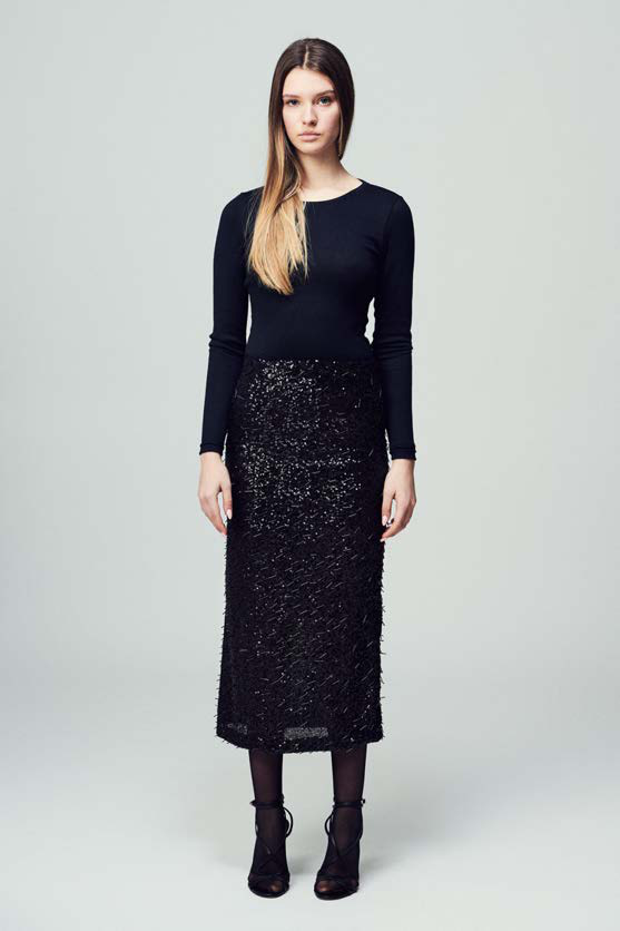 Abito T352 slip dress a maniche lunghe nero